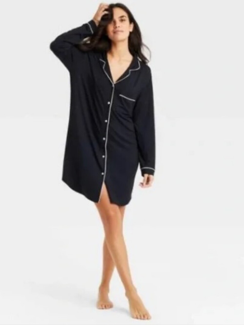🖤PRE-LOVED Super Comfy! Chic Black Long Sleeve Button Down Sleep Shirt